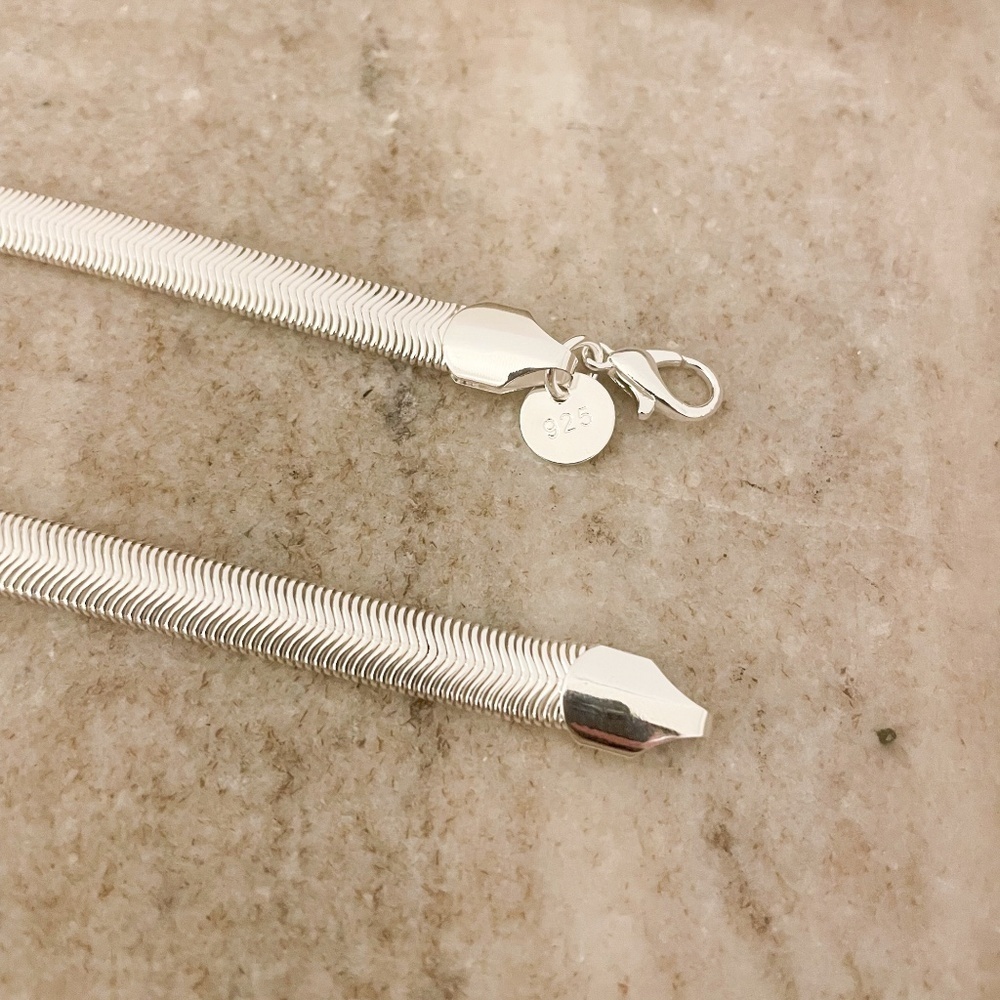 925 Sterling Silver Herringbone Bracelet Snake Chain Bracelet 8 inch Bracelet - Picture 6 of 7